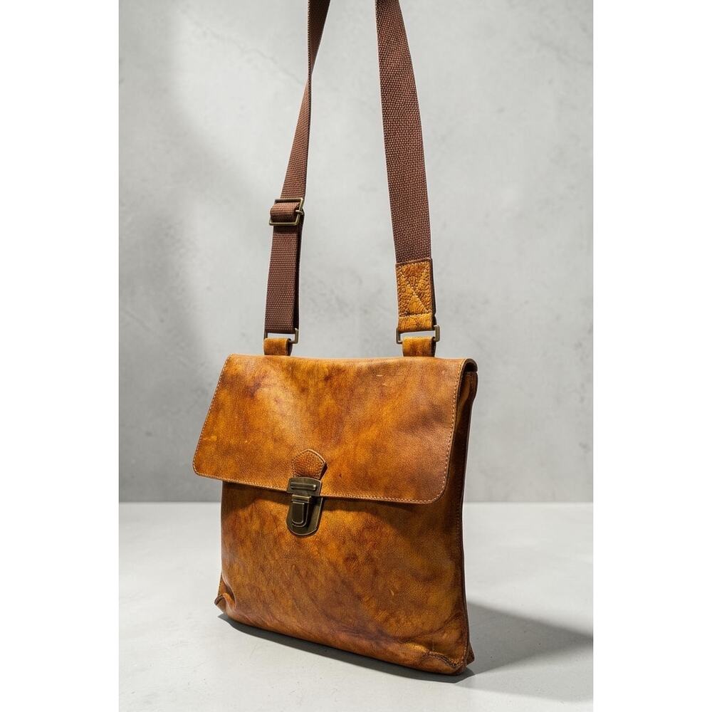 CAMPOMAGGI Italy Distressed Brown Leather Messenger Crossbody Satchel Bag